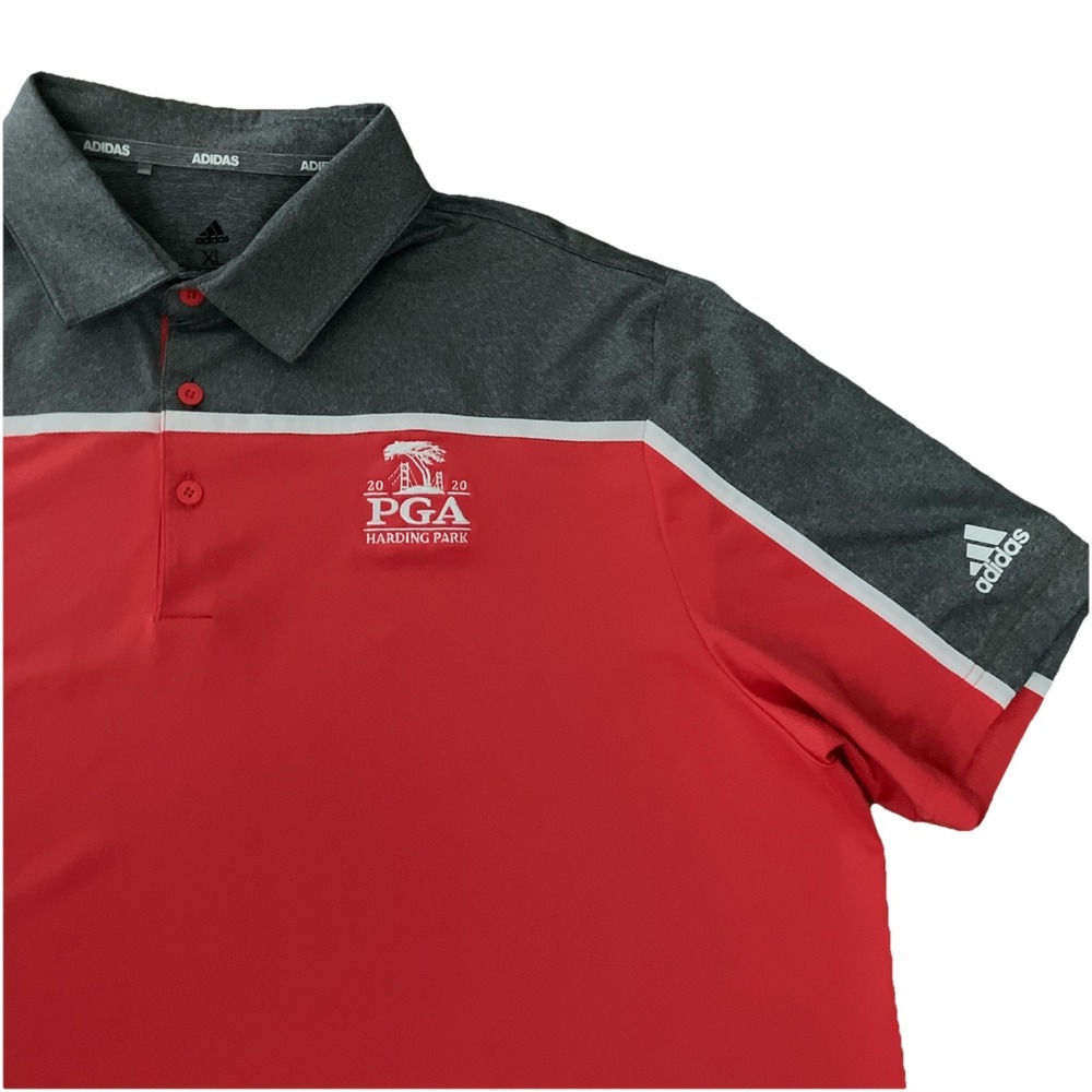Adidas Shirt Mens‎ XL Red Gray 2020 PGA Harding Park Golf Polo Short Sleeve